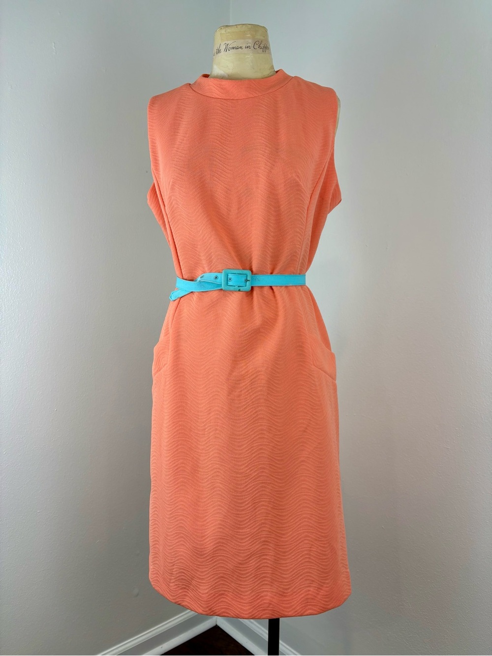 Vintage 1960s Handmade Sleeveless Coral Polyester Dress